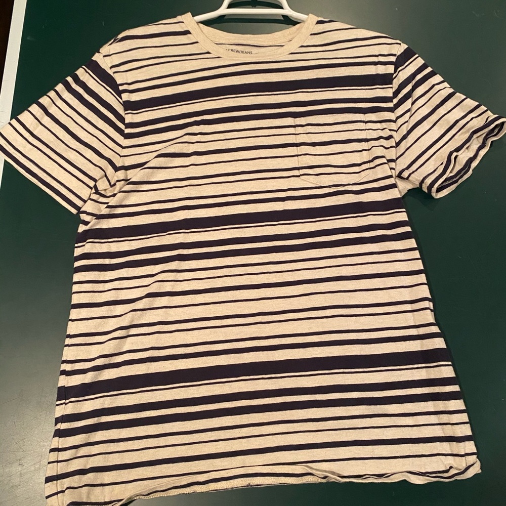 J crew tan and white shirt